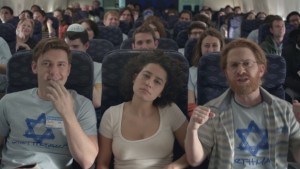 In this episode of Broad City, the girls are forced to improvise when Abbi gets her period on a plane and doesn't have access to a tampon.